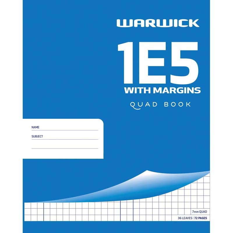 Warwick Exercise Book 1E5 36 Leaf With Margin Quad 7MM 255X205MM