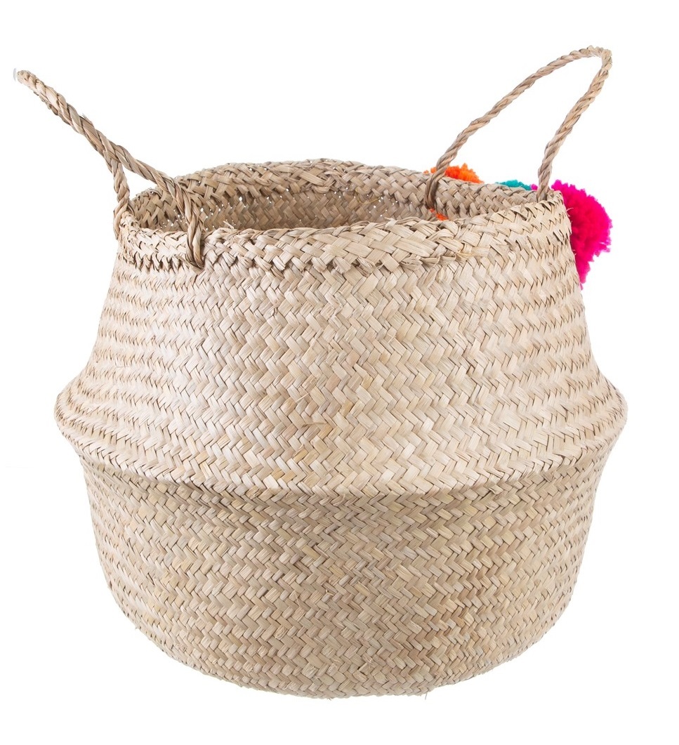 Summer Pom Pom Woven Basket at Mighty Ape NZ