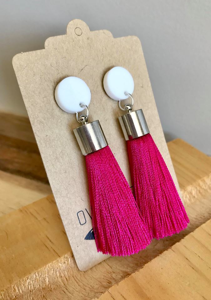 Over the Ditch: Tassle Earrings - Hot Pink image