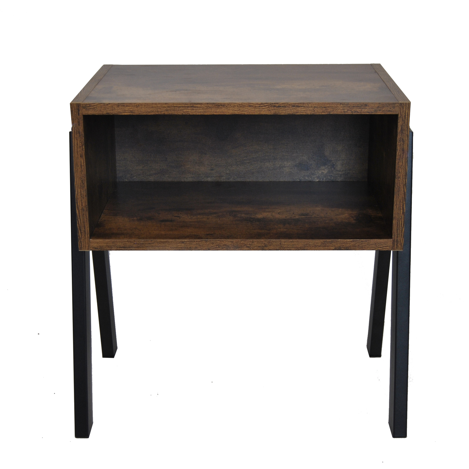 Industrial Rustic Stackable Bedside Table with Metal Legs- Set of 2 image