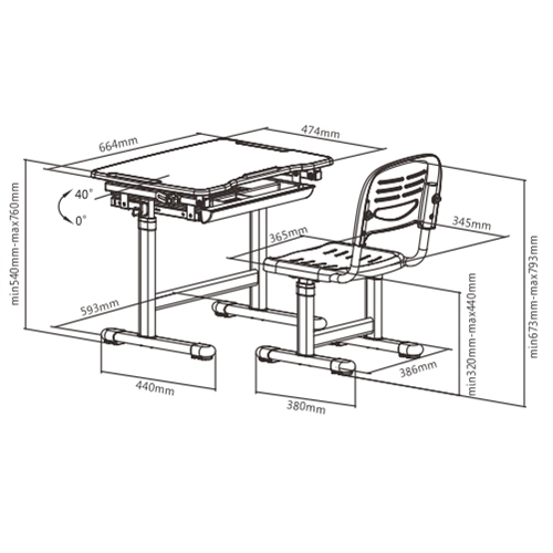 Kids Height Adjustable Desk & Chair Set- Grey image