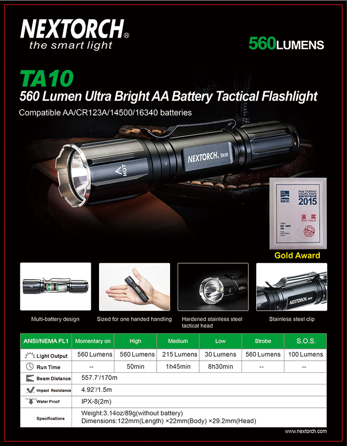 Nextorch TA10 - 560 Lumens Flashlight - Cree XP-L V5 LED