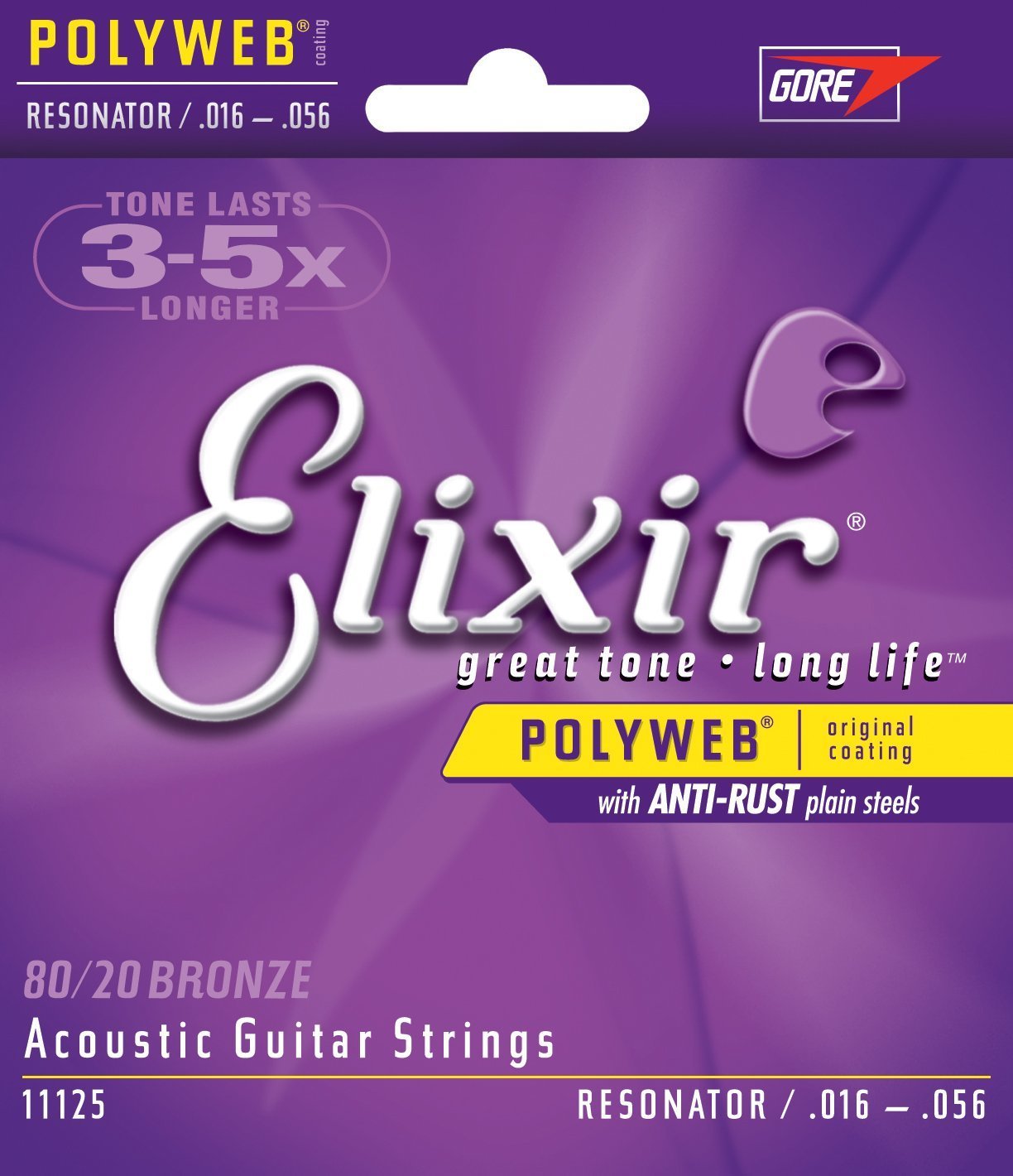 Elixir 6 String Resonator 16-56 80/20 Bronze PolyWeb Coating - Acoustice Guitar Strings