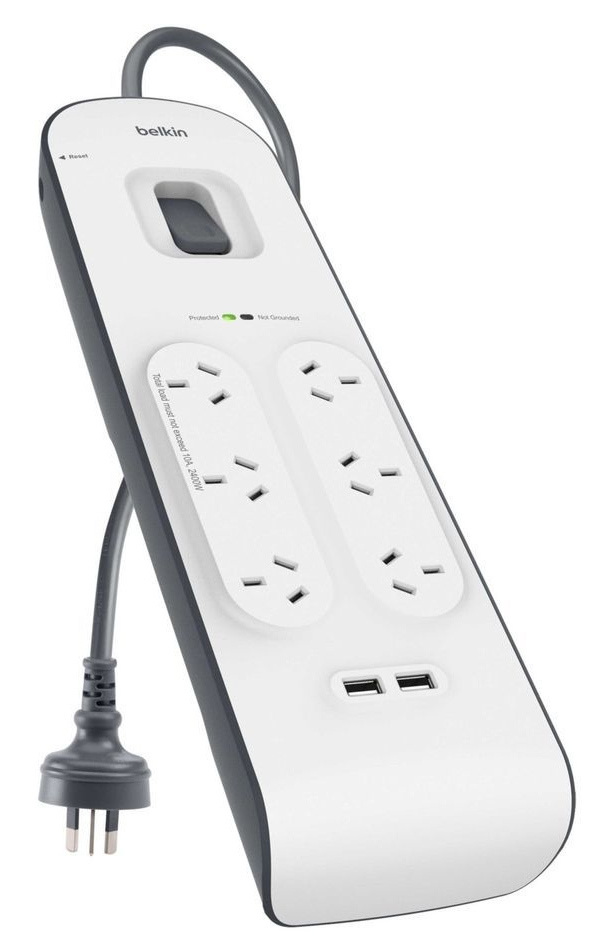 Belkin - 6 Outlet Surge Protector with 2 x 2.4A Shared USB Charging - 2 Metres image