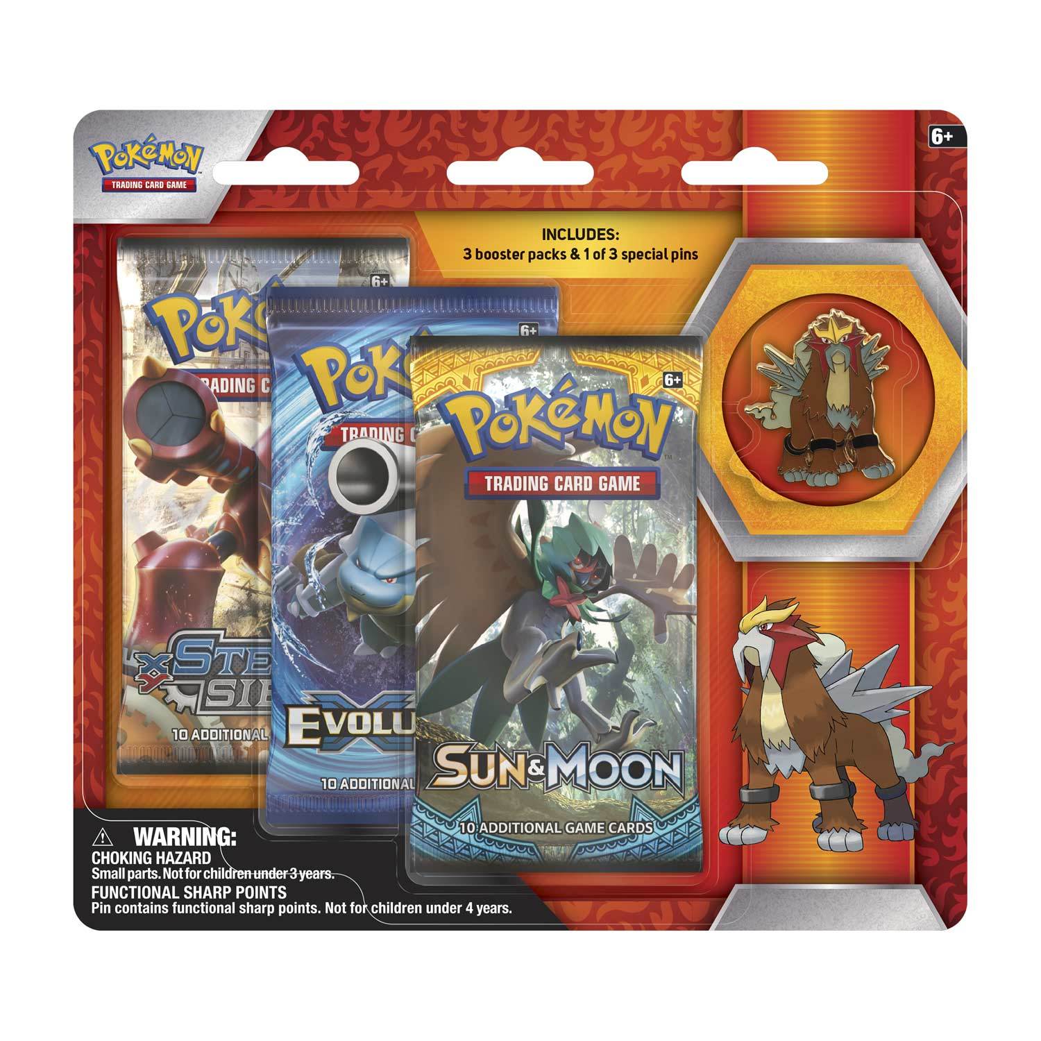 Pokemon TCG Entei 3 Pack Pin Blister image