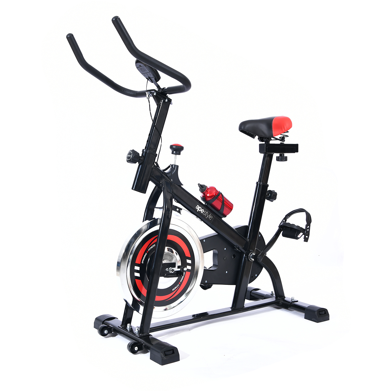 Ape Style Spin Bike with Flywheel Home Gym Exercise (Black/Red) image