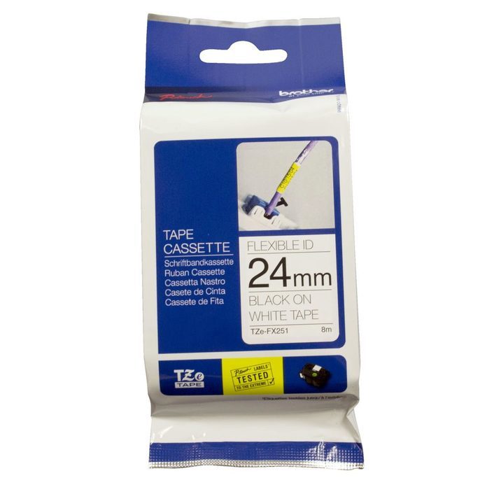 Brother TZe-FX251 24mm x 8m Black on White Flexi ID Tape image