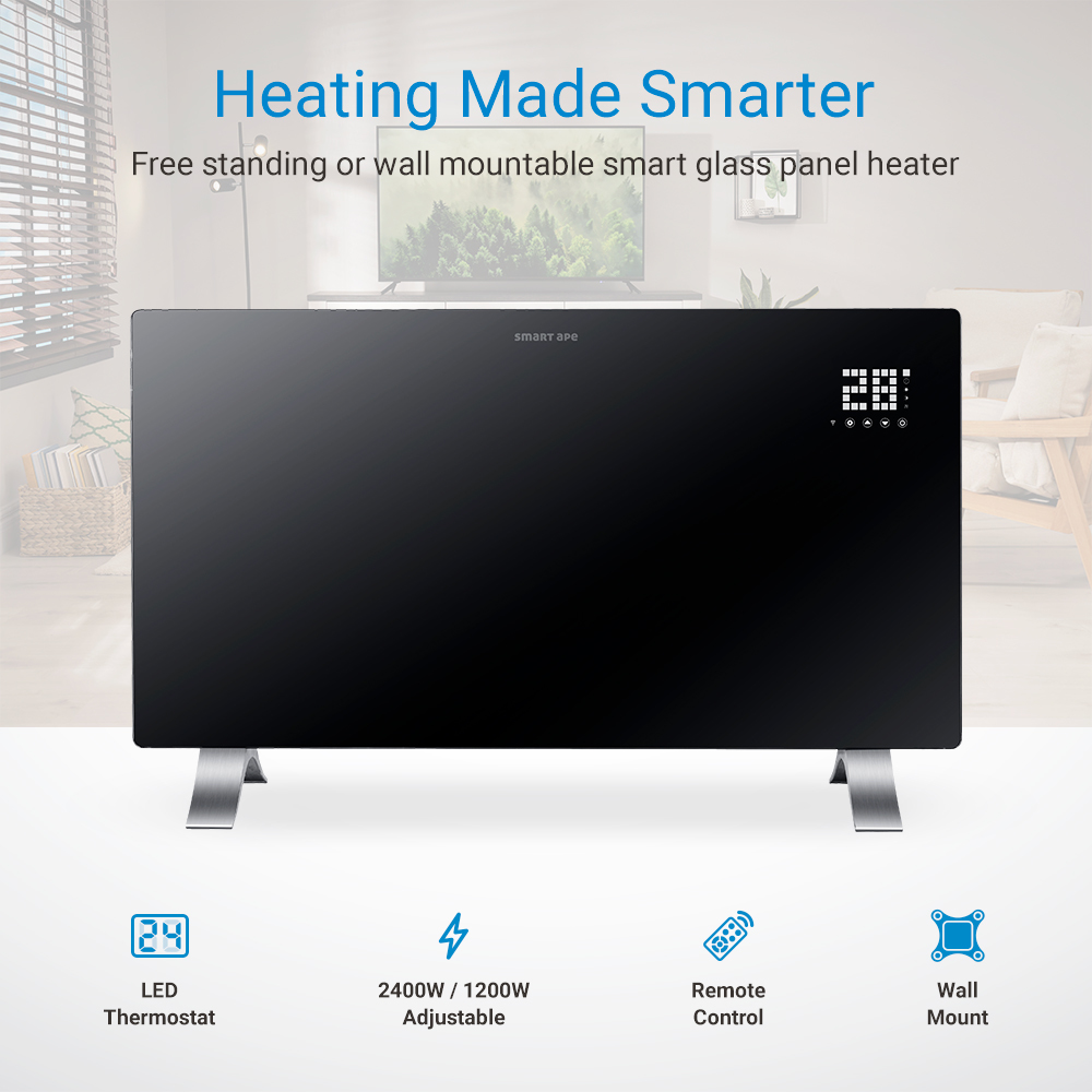 Buy Smart Ape 2400W Smart Glass Panel Heater (Black) at Mighty Ape NZ
