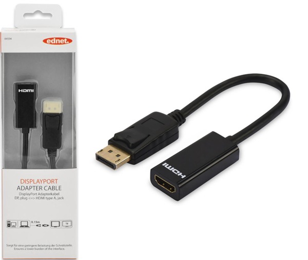 Ednet DisplayPort v1.1 (M) to HDMI Type A (F) Adapter Cable (0.15m)