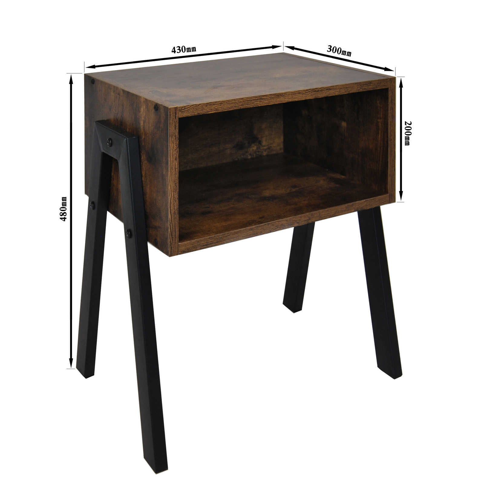 Industrial Rustic Stackable Bedside Table with Metal Legs- Set of 2 image