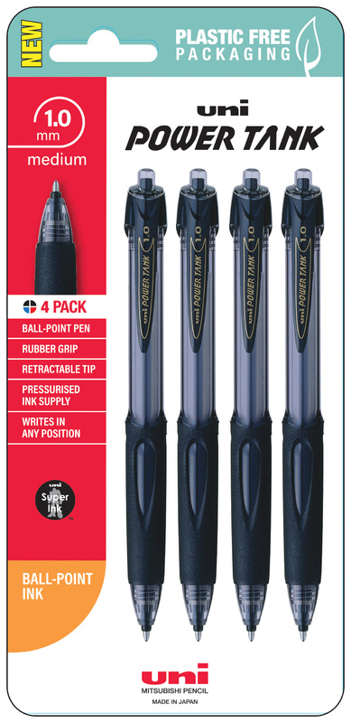 Uni: PowerTank Retractable Ballpoint Pen - Black (4 Pack)