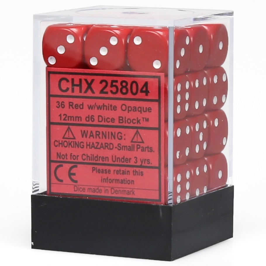 Chessex: D6 Opaque Cube Set (12mm) - Red/White image