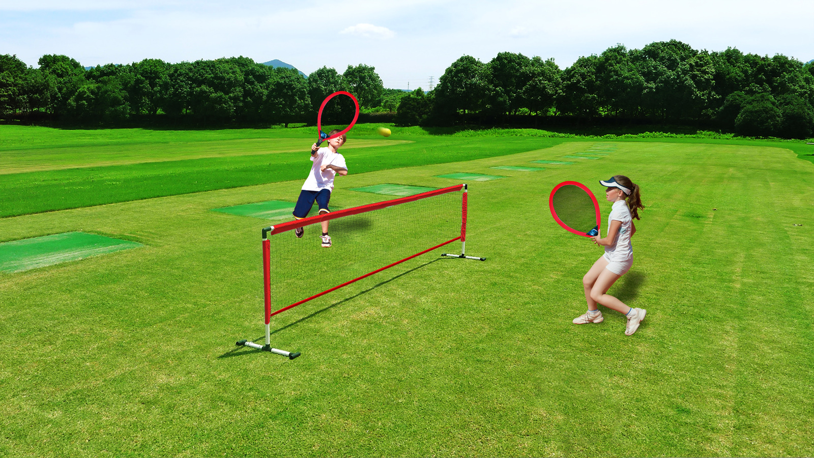 Garden Tennis Set with Plastic Pole & Net + 2 Jumbo Racket + 1 Ball image