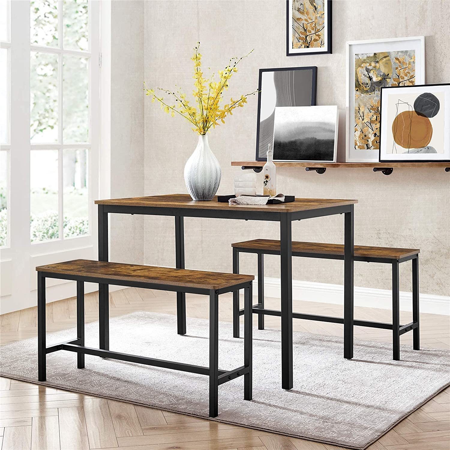 VASAGLE: Dining Table with 2 Benches - Rustic Brown image