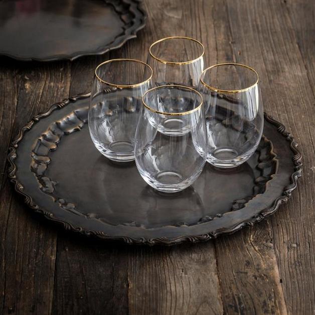 Old Mill Road Stemless Wine Glasses w Gold Rim Set of 4 at Mighty