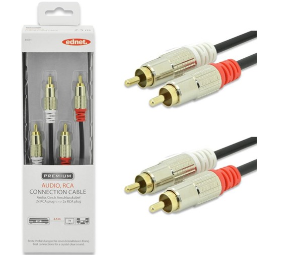 Ednet 2x RCA (M) to 2x RCA (M) Stereo Audio Cable (2.5m)