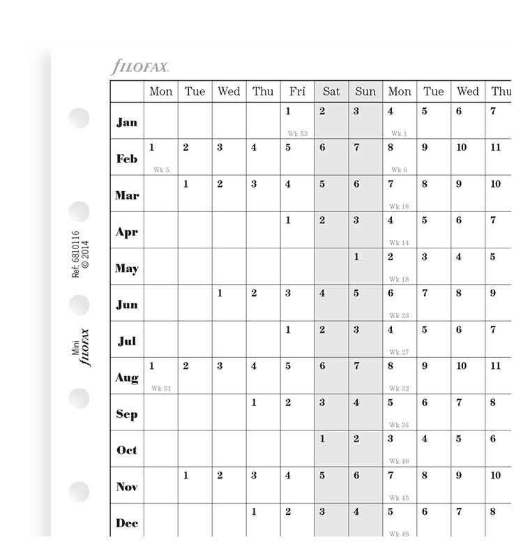 Filofax: Mini 2019 Refill - Year Planner (Horizontal) image