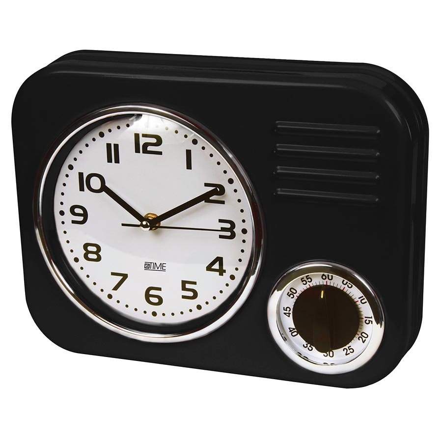 Retro Kitchen Clock & Timer Black at Mighty Ape NZ