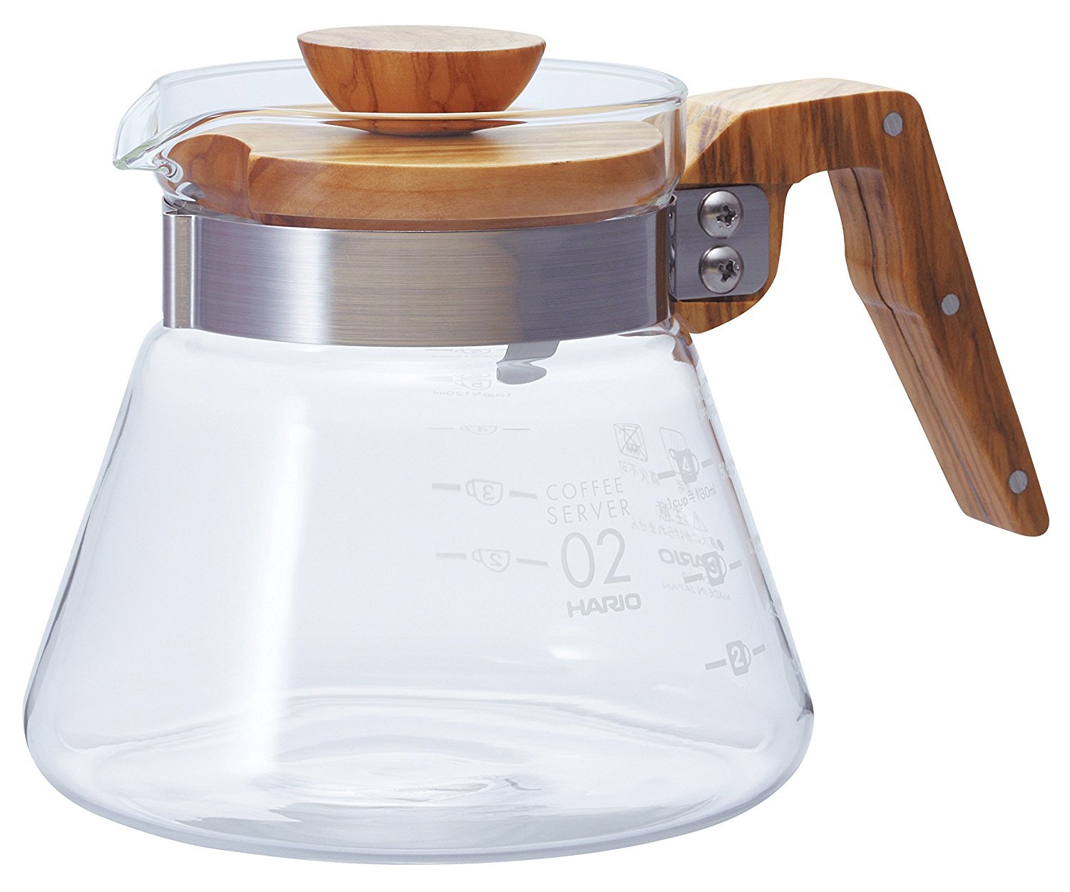 Hario V60 Glass Coffee Server 02 Olive Wood (600ml) at Mighty Ape