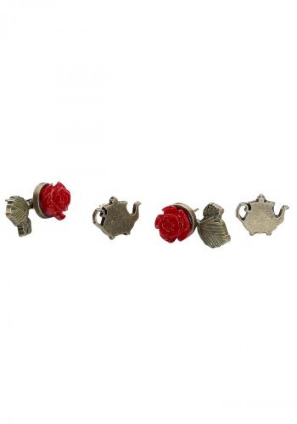 Neon Tuesday: Beauty & The Beast Live Action - Teapot & Rose Earring Set image