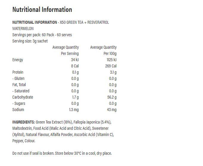 X50: Green Tea + Resveratrol - Watermelon (60 Sachets) image