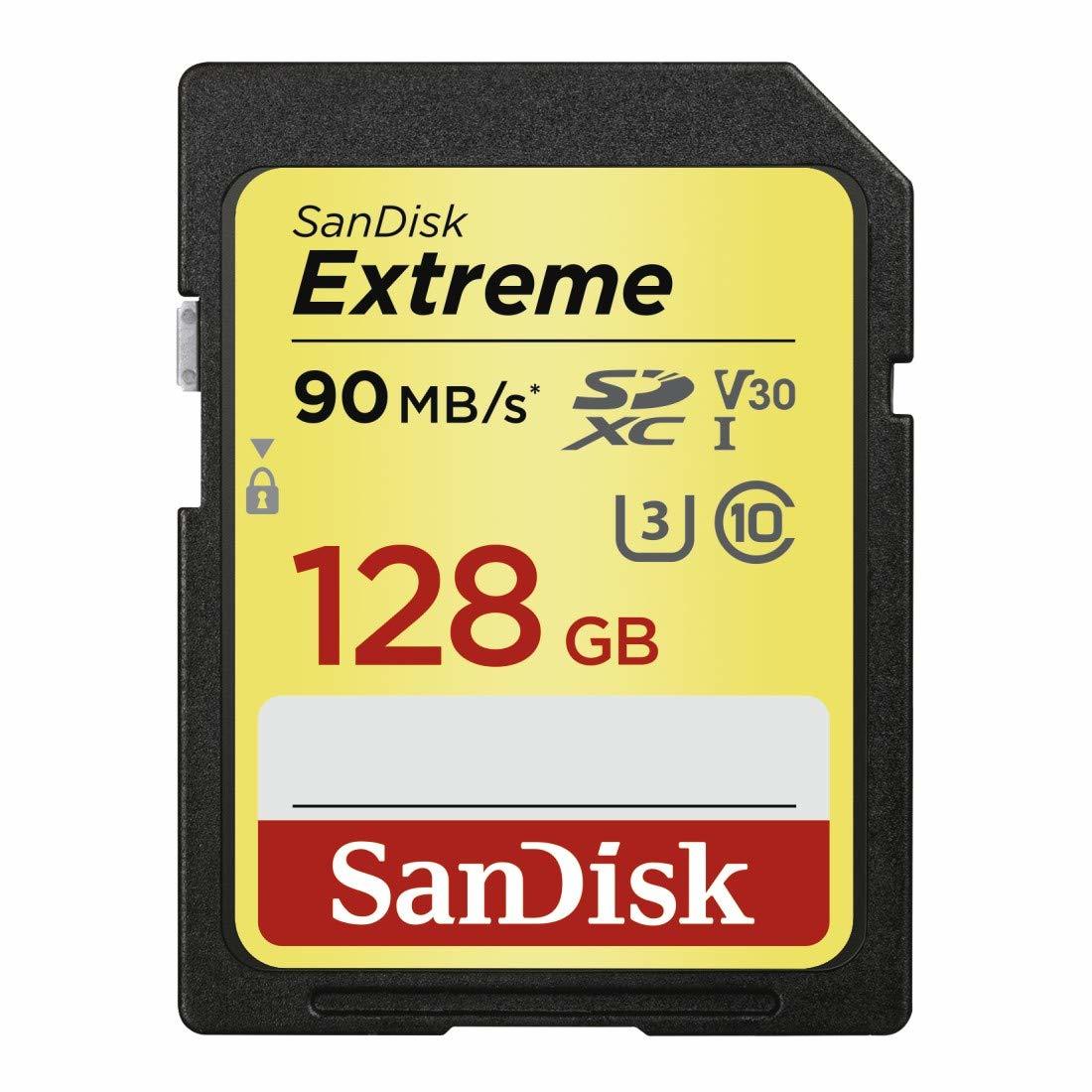 128GB SanDisk Extreme SDXC UHS-I Memory Card - 90MB/s, C10, U3, V30, 4K UHD, SD Card