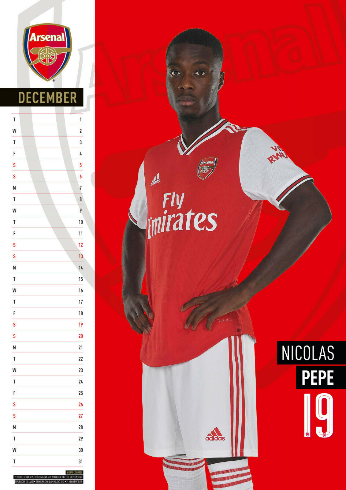 Official Arsenal 2020 A3 Wall Calendar image