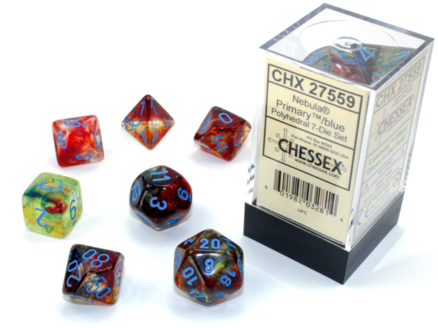 Chessex: Nebula Polyhedral Dice Set Primary/Blue Luminary