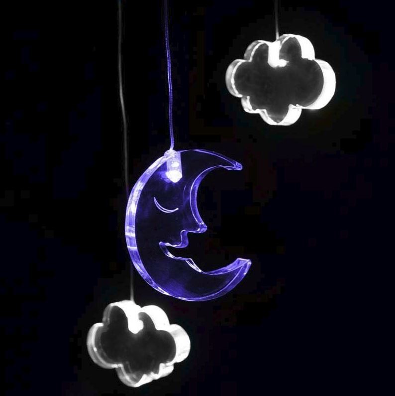 Mobile Night Light with Time - Moon & Clouds