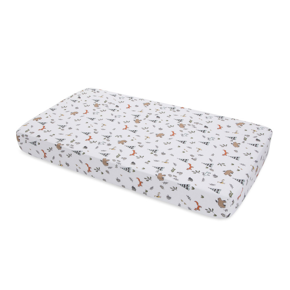 Little Unicorn - Cotton Muslin Cot Sheet - Forest Friends image