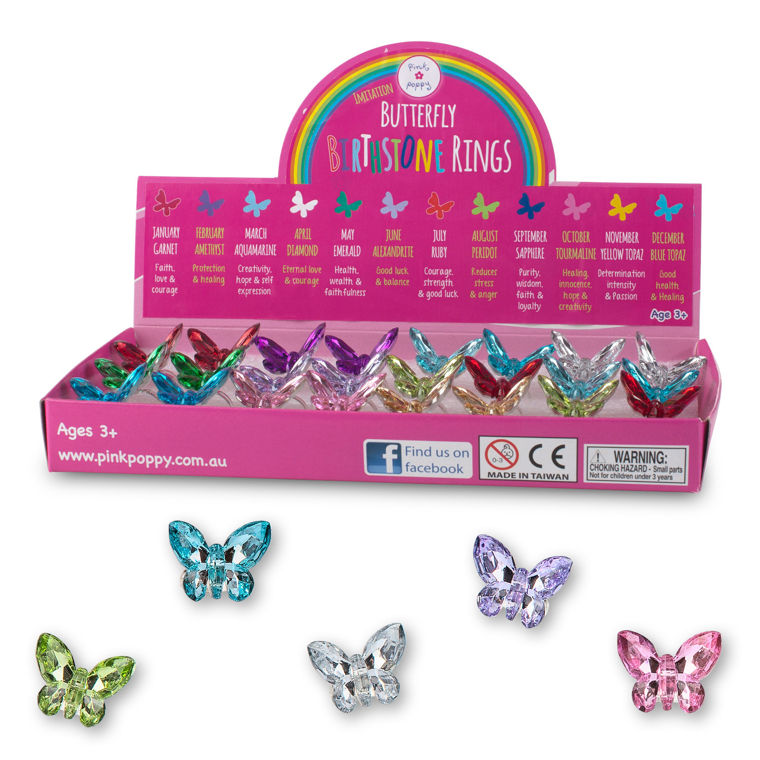 Imitation Butterfly - Birthstone Ring (Assorted Colours) image