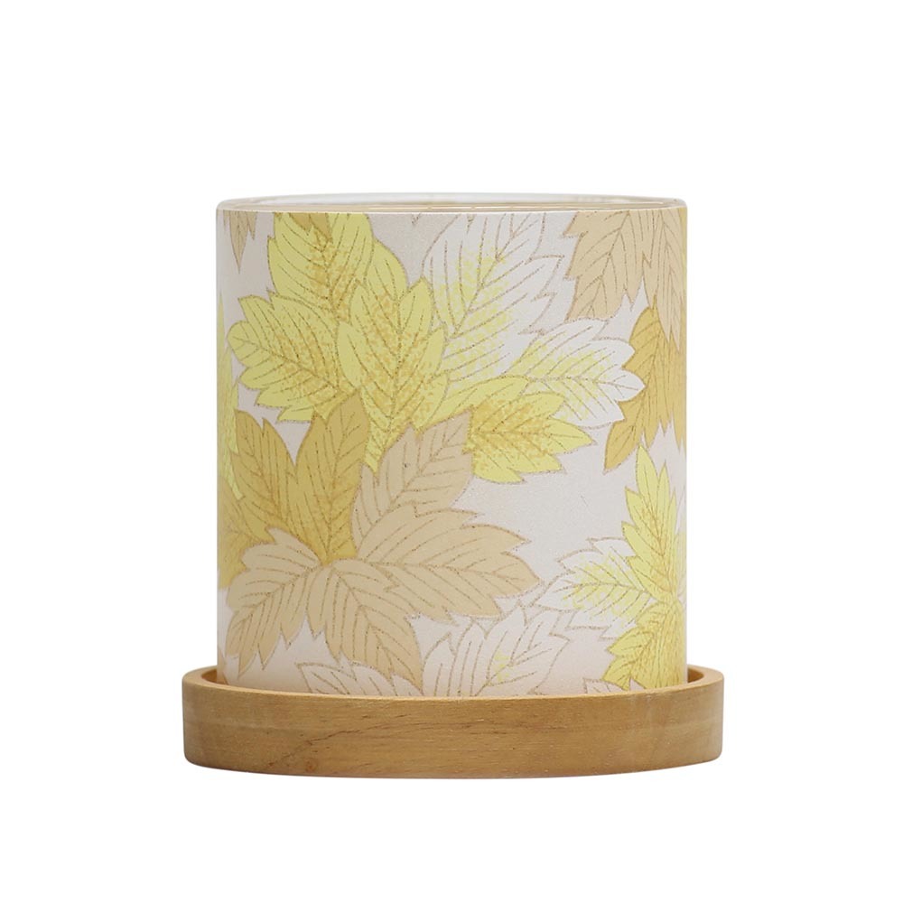 Mini Glass Lantern Maple Leaves (Yellow)