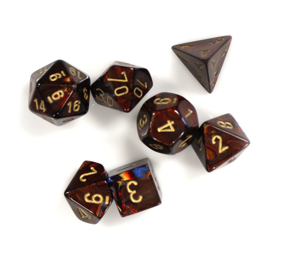 Chessex Signature Polyhedral Dice Set Scarab Blue Blood/Gold image