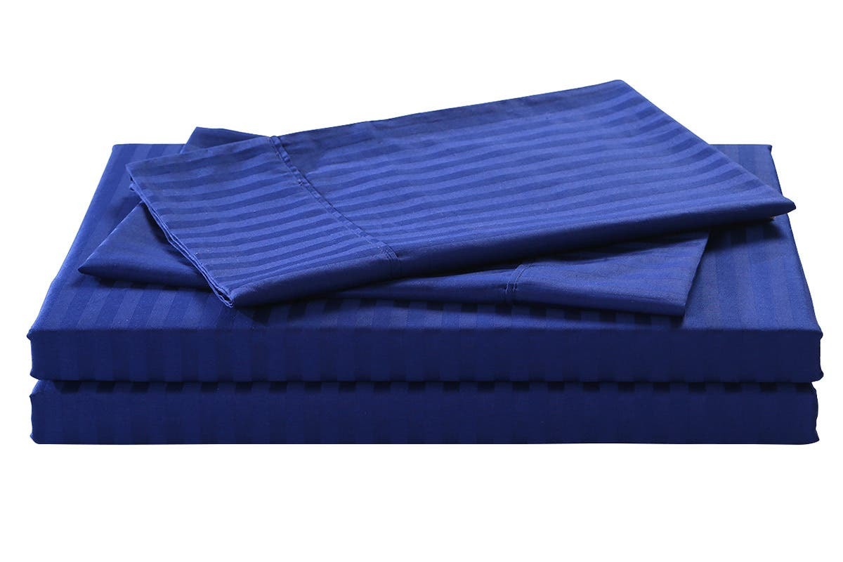 Royal Comfort Kensington 1200TC 100 Egyptian Cotton Stripe Bed Sheet Set (Double Bed, Indigo