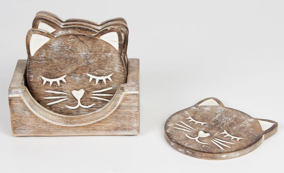Carved Cat Coaster Set at Mighty Ape NZ
