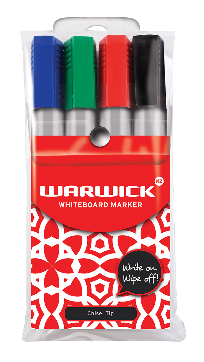 Warwick Whiteboard Chisel Tip Markers Assorted Pkt4 image