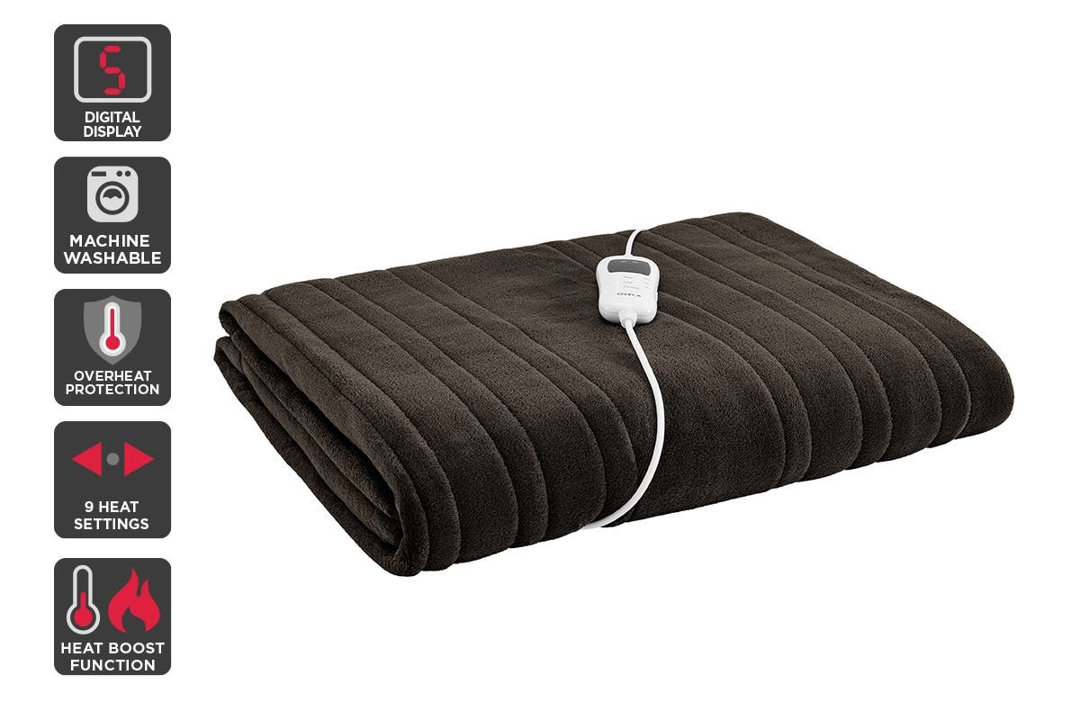 Ovela Washable Plush Electric Heated Throw Blanket (160cm x 130cm, Dark
