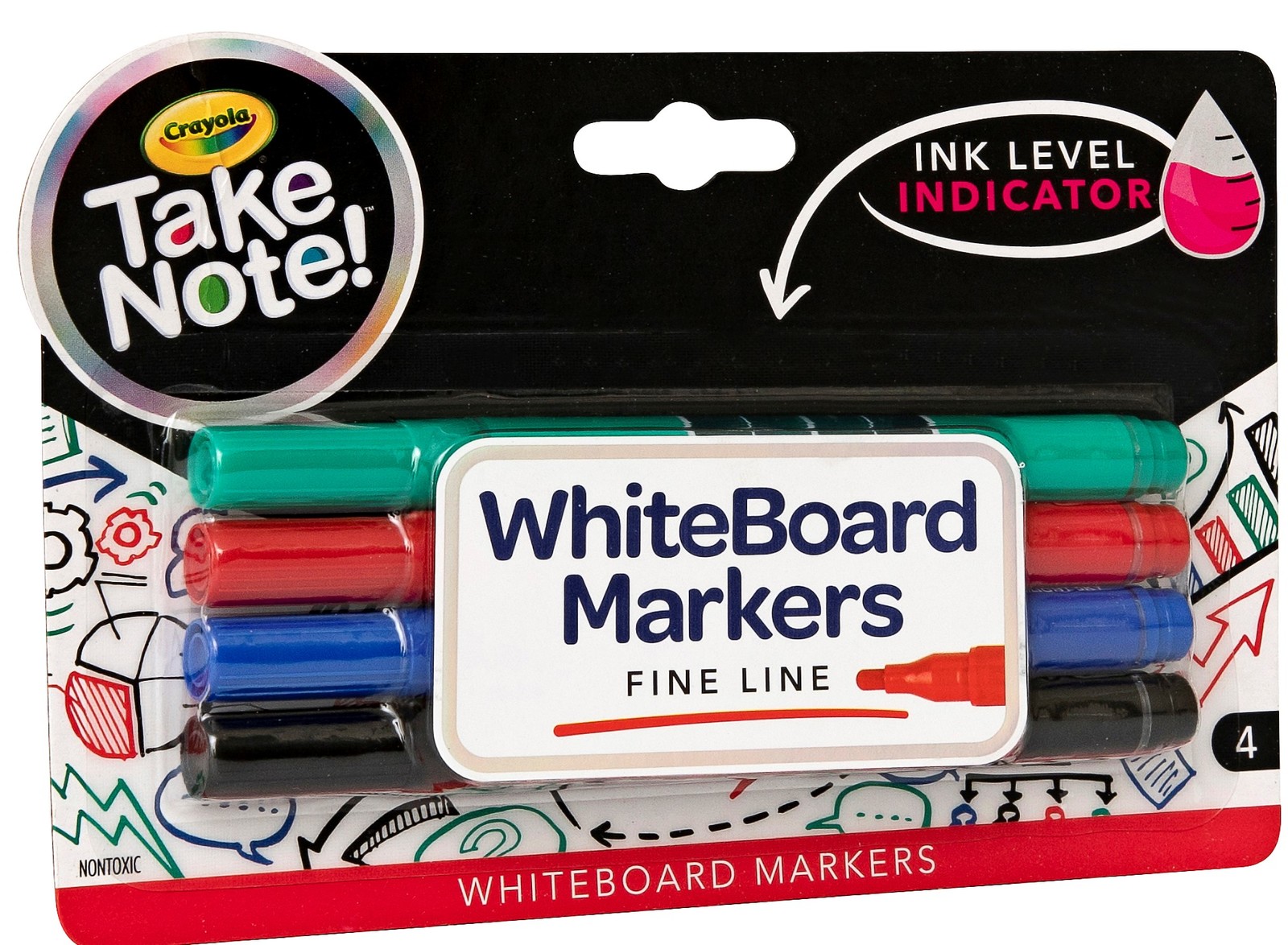 Crayola: Take Note - Fineline Bullet Tip Whiteboard Markers - Black,Blue,Red,Green image