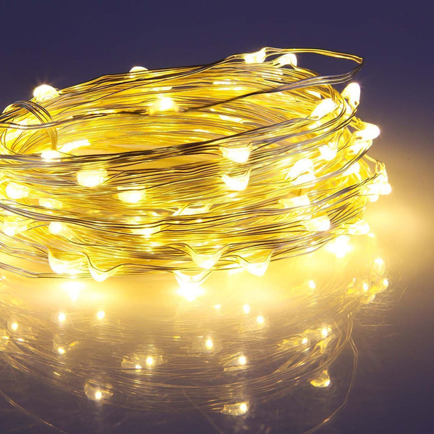 5m USB or Battery Powered LED Copper Wire String Lights Yellow at