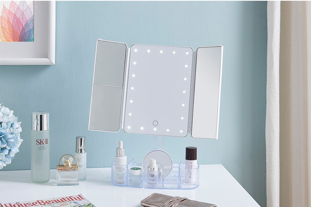 Buy Ovela Fold Out Hollywood Makeup Mirror + Makeup Storage (White) at