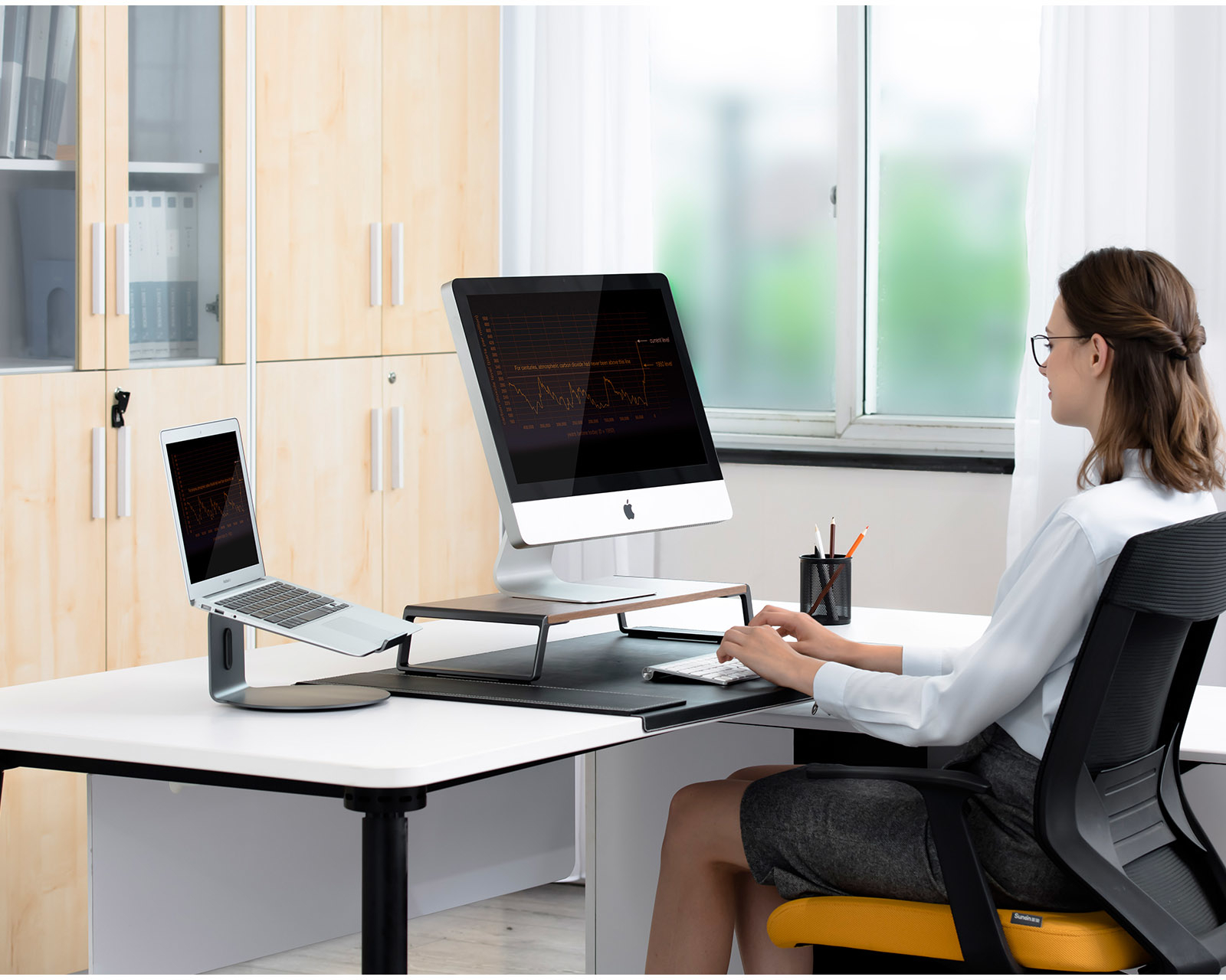 Gorilla Arms Monitor Stand Hickory Brown image