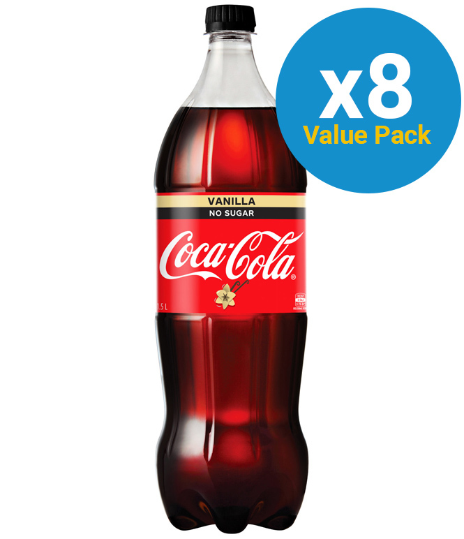 Vanilla Coke No Sugar Soft Drink 1.5l (8 Pack) at Mighty Ape NZ