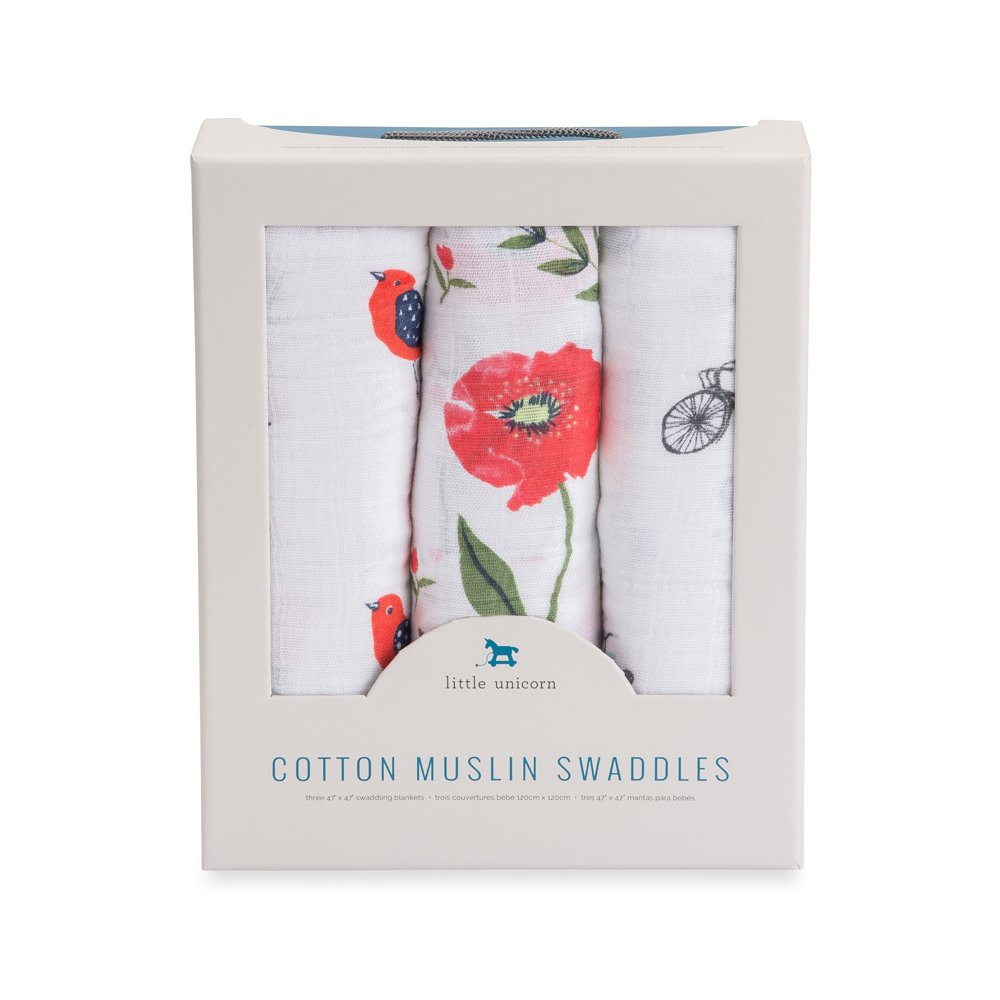 Little Unicorn - Cotton Muslin Swaddle - Summer Poppy (3 Pack) image