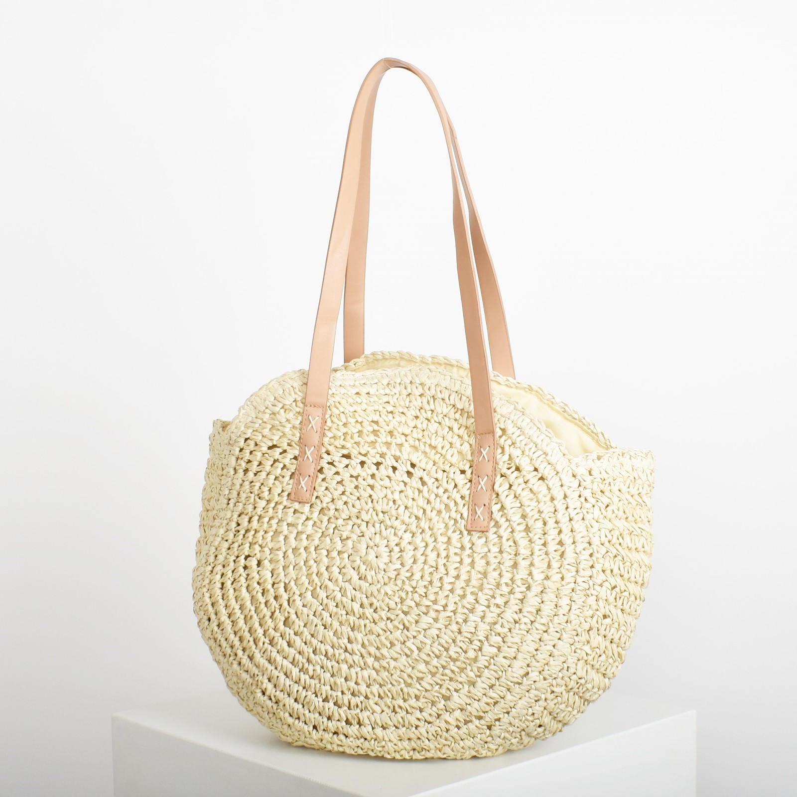 Adorne: Paper Weave Round Tote Bag image