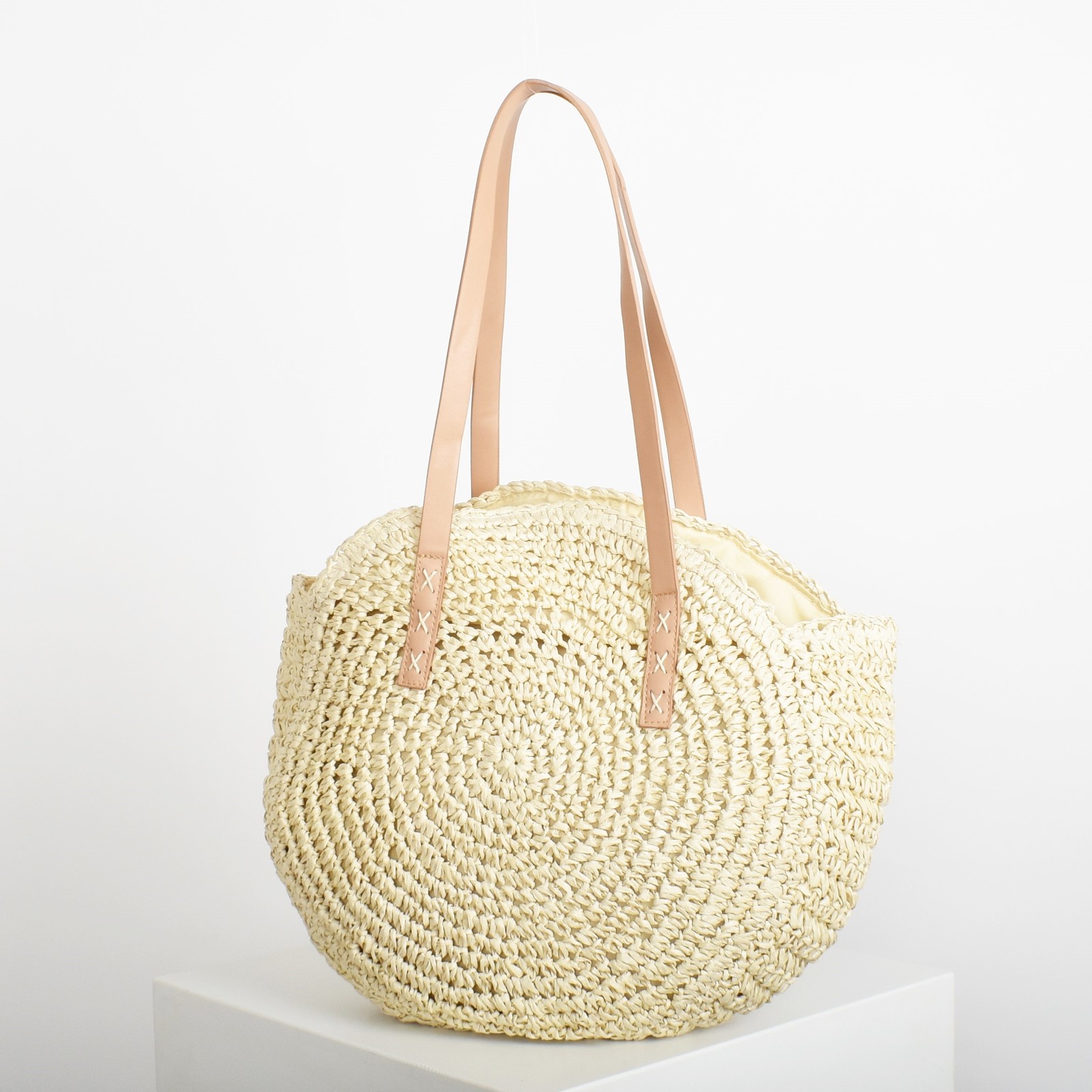 Adorne: Paper Weave Round Tote Bag