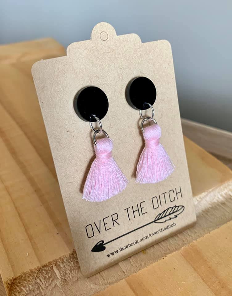 Over the Ditch: Mini Tassle Earrings - Baby Pink