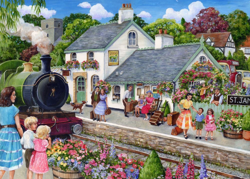 Holdson XL: 500 Piece Puzzle - The English Village S2 (At the Train Station ) image