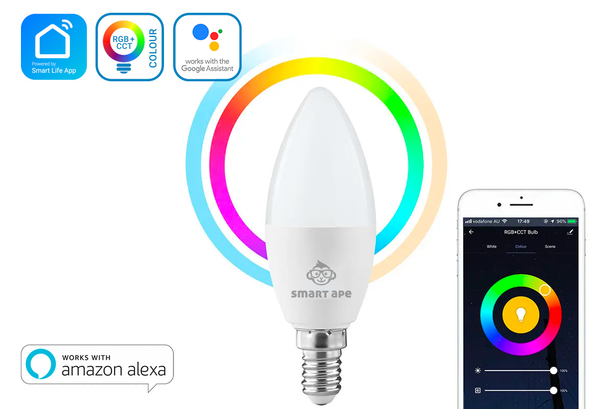 Smart Ape: 4.5W Colour & Warm/Cool White Smart LED Bulb (E14) C37 - 1 Pack image