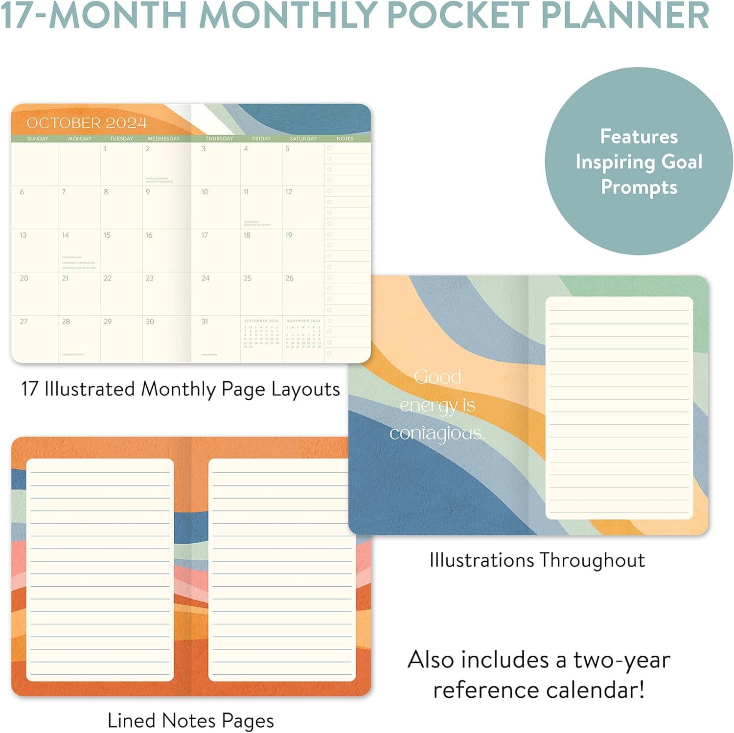 Buy orange circle studio monthly pocket planner 2024 rainbow waves