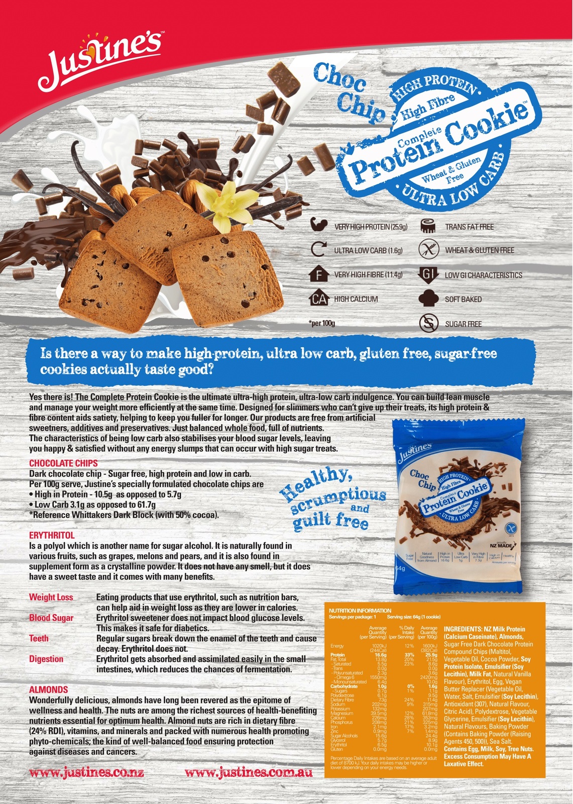 Justine's Protein Cookies - Chocolate Chip (12 x 64g) image